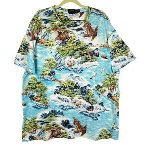 Polo Ralph Lauren Scenery Print Cotton Short Sleeve Crew Neck Top Sz XL Casual